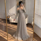 Serene Hill Customized Off Shoulder Long Sleeves A-line Prom Dress for Women Formal Wedding Party Evening Gowns DLA73333