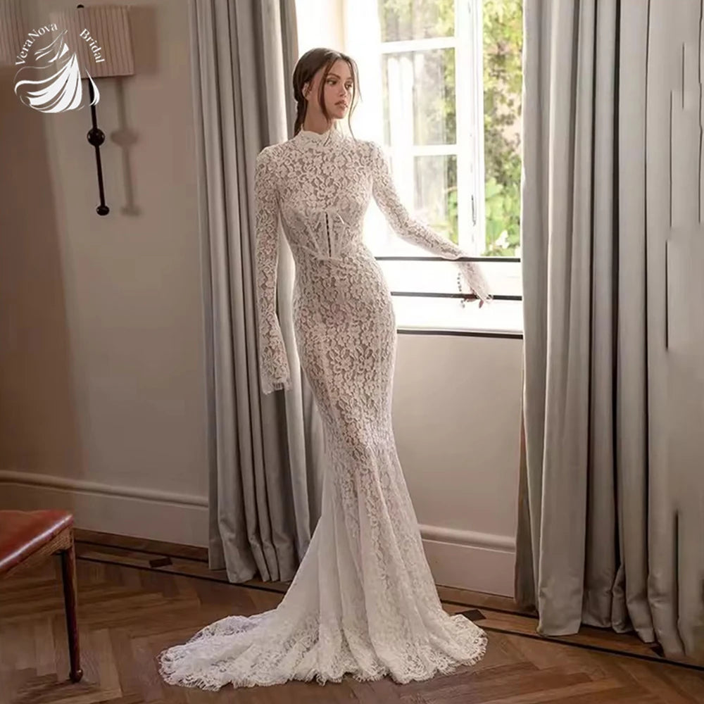 VeraNova Ethereal Boho A Line Wedding Dresses Off Shoulder Sexy Side Slit Bridal Dress Tulle Lace Appliques Bride Customized
