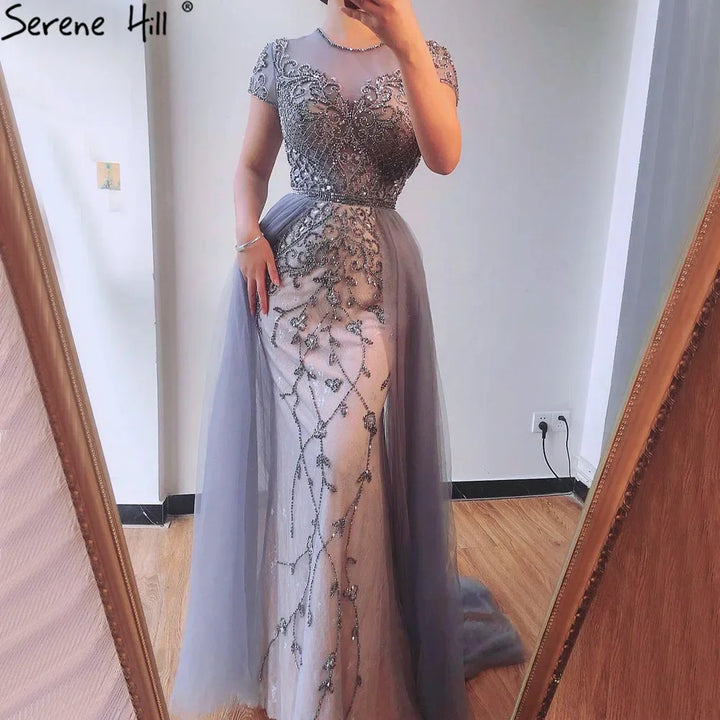 Serene Hill Customized Short Sleeve Evening Dresses Mermaid Beaded Formal Party Gowns for Women DLA60960