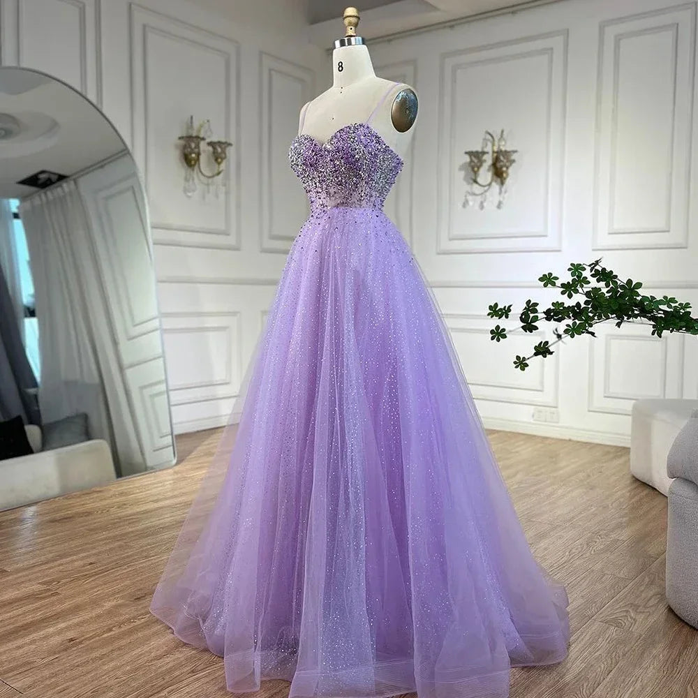 Zapdress Customized Lilac Spaghetti Strap A Line Beaded Evening Prom Dresses Dubai Party Gowns for Women 2025 (ZD17323)