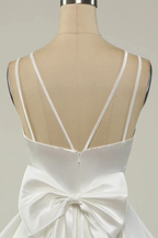 White Satin A-line Graduation Dress White Short Homecoming Dress Y1849 by simplepromdress