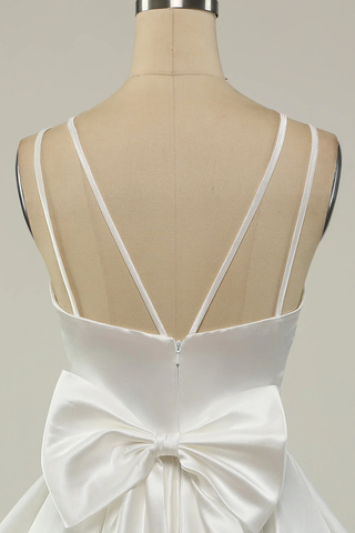 White Satin A-line Graduation Dress White Short Homecoming Dress Y1849