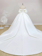 Simple Off-Shoulder Short Sleeves Wedding Dress Satin Chapel Train Ball Gown Bridal Dress Y2388 by simplepromdress