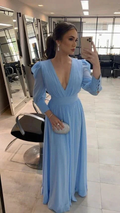 Light Blue Long Sleeve Chiffon Prom Dress Evening Dress Y5747 by simplepromdress