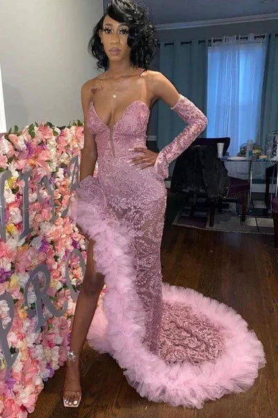 Sexy Dark Pink Tulle Prom Dresses|Sweetheart Deep Split Evening Dress Y1739 by simplepromdress