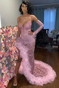 Sexy Dark Pink Tulle Prom Dresses|Sweetheart Deep Split Evening Dress Y1739 by simplepromdress