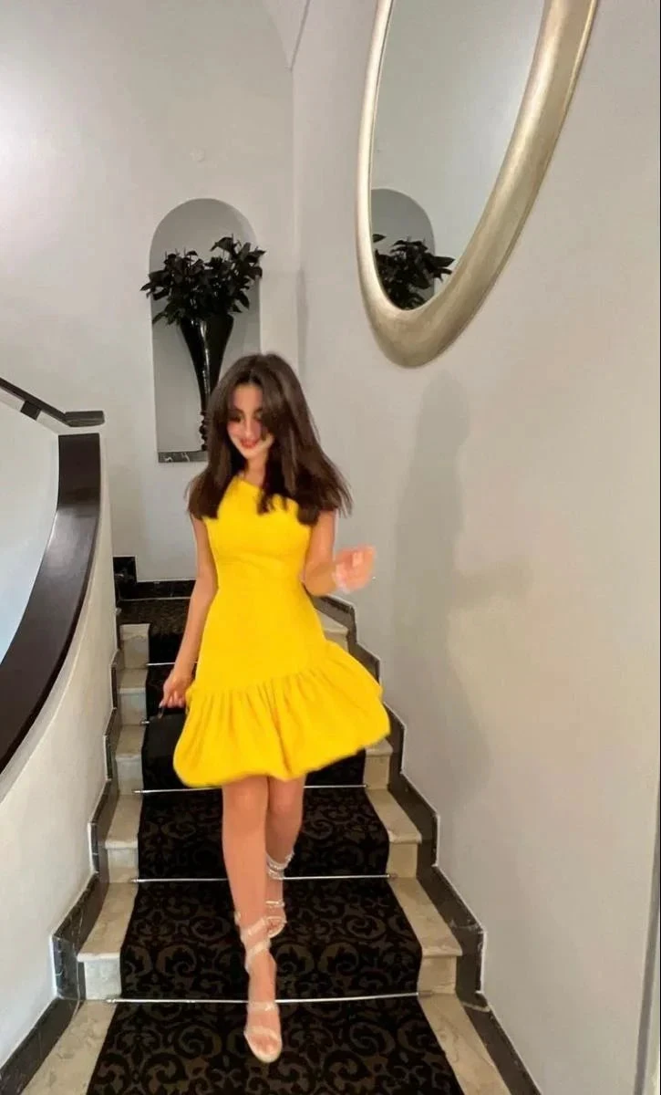 Cute Yellow One Shoulder Satin Homecoming Dress Short Prom Dress Y8187 by simplepromdress