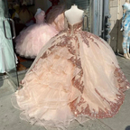 Rose Gold Sweet 16 Quinceanera Dresses Sequins Appliques Sweetheart Ball Gowns Y401 by simplepromdress