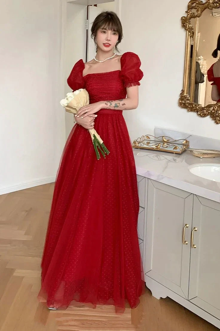 Pretty Red Tulle A Line Prom Dress Long Evening Dress Y7771 by simplepromdress