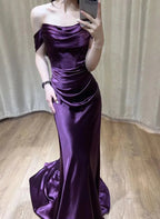 Off Shoulder Purple Satin Long Evening Dress Y7372 by simplepromdress