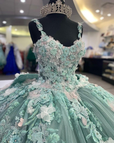 Glamoroso vestido de fiesta con flores 3D, vestido de princesa, vestido de quinceañera Y2320