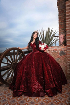 Sparkly Burgundy Off The Shoulder Ball Gown Sweet 16 Dress Y4264 by simplepromdress