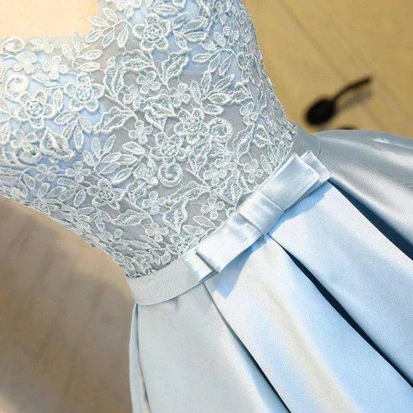 Blue A Line Princess V Neck Backless Appliques Homecoming Dresses by Ombreprom