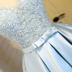 Blue A Line Princess V Neck Backless Appliques Homecoming Dresses by Ombreprom