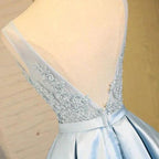 Blue A Line Princess V Neck Backless Appliques Homecoming Dresses by Ombreprom