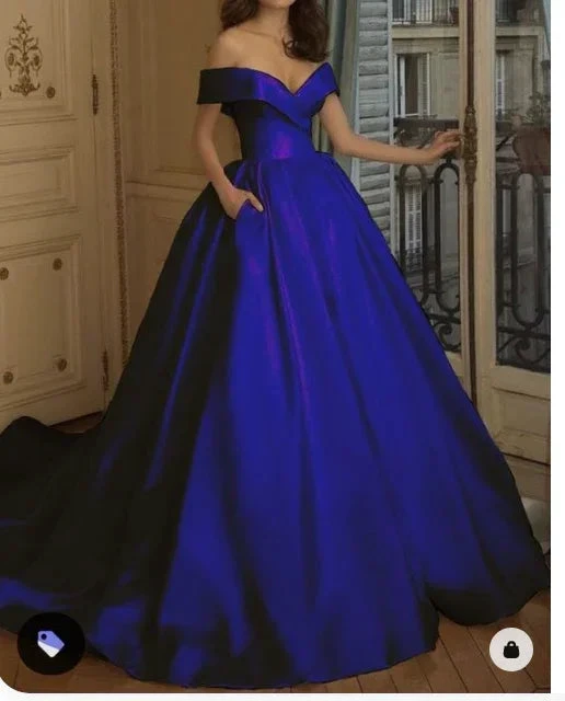 Off The Shoulder Royal Blue Satin Ball Gown Stunning Princess Dress Y310 by simplepromdress
