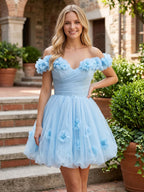Tulle A-Line/Princess Off Shoulder Floor-Length Mother of the Bride & Groom Dresses with 3D Flowers (SHI22501019)