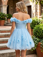 Tulle A-Line/Princess Off Shoulder Floor-Length Mother of the Bride & Groom Dresses with 3D Flowers (SHI22501019)