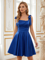 Satin A-Line/Princess Spaghetti Straps Short Homecoming Dresses with Ruched Waist (SHI22370238)