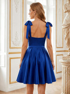 Satin A-Line/Princess Spaghetti Straps Short Homecoming Dresses with Ruched Waist (SHI22370238)