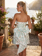 Jacquard A-Line/Princess Strapless Short Homecoming Dresses with Bow & Pearls (SHI22370324)