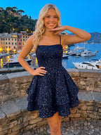 A-Line/Princess Mini Sparkly Sequin Tiered Homecoming Dresses with Spaghetti Straps (SHI22370561)