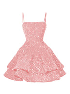 A-Line/Princess Mini Sparkly Sequin Tiered Homecoming Dresses with Spaghetti Straps (SHI22370561)