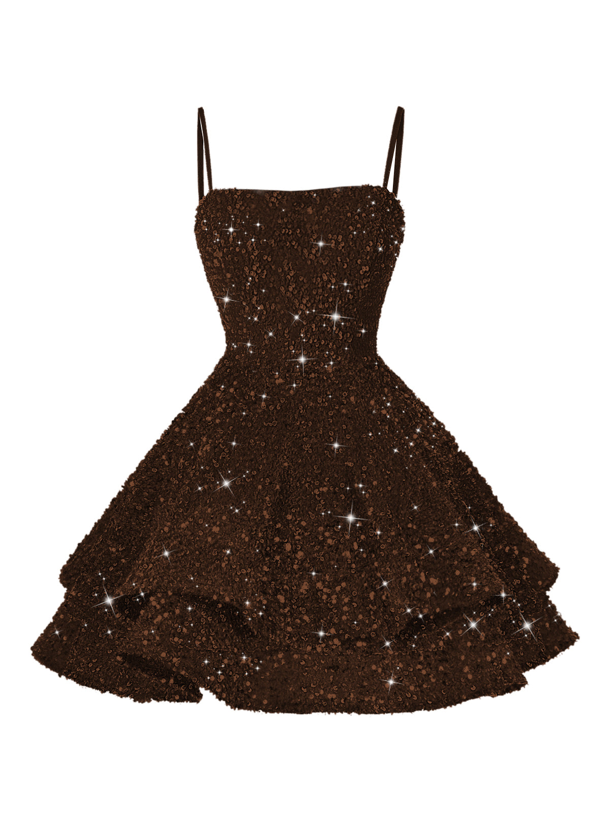 A-Line/Princess Mini Sparkly Sequin Tiered Homecoming Dresses with Spaghetti Straps (SHI22370561)