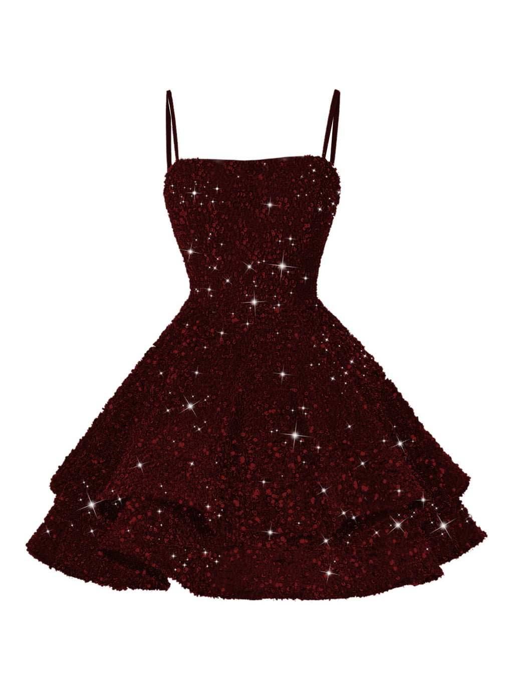 A-Line/Princess Mini Sparkly Sequin Tiered Homecoming Dresses with Spaghetti Straps (SHI22370561)