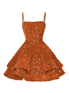 A-Line/Princess Mini Sparkly Sequin Tiered Homecoming Dresses with Spaghetti Straps (SHI22370561)