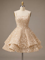 A-Line/Princess Mini Sparkly Sequin Tiered Homecoming Dresses with Spaghetti Straps (SHI22370561)