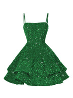 A-Line/Princess Mini Sparkly Sequin Tiered Homecoming Dresses with Spaghetti Straps (SHI22370561)