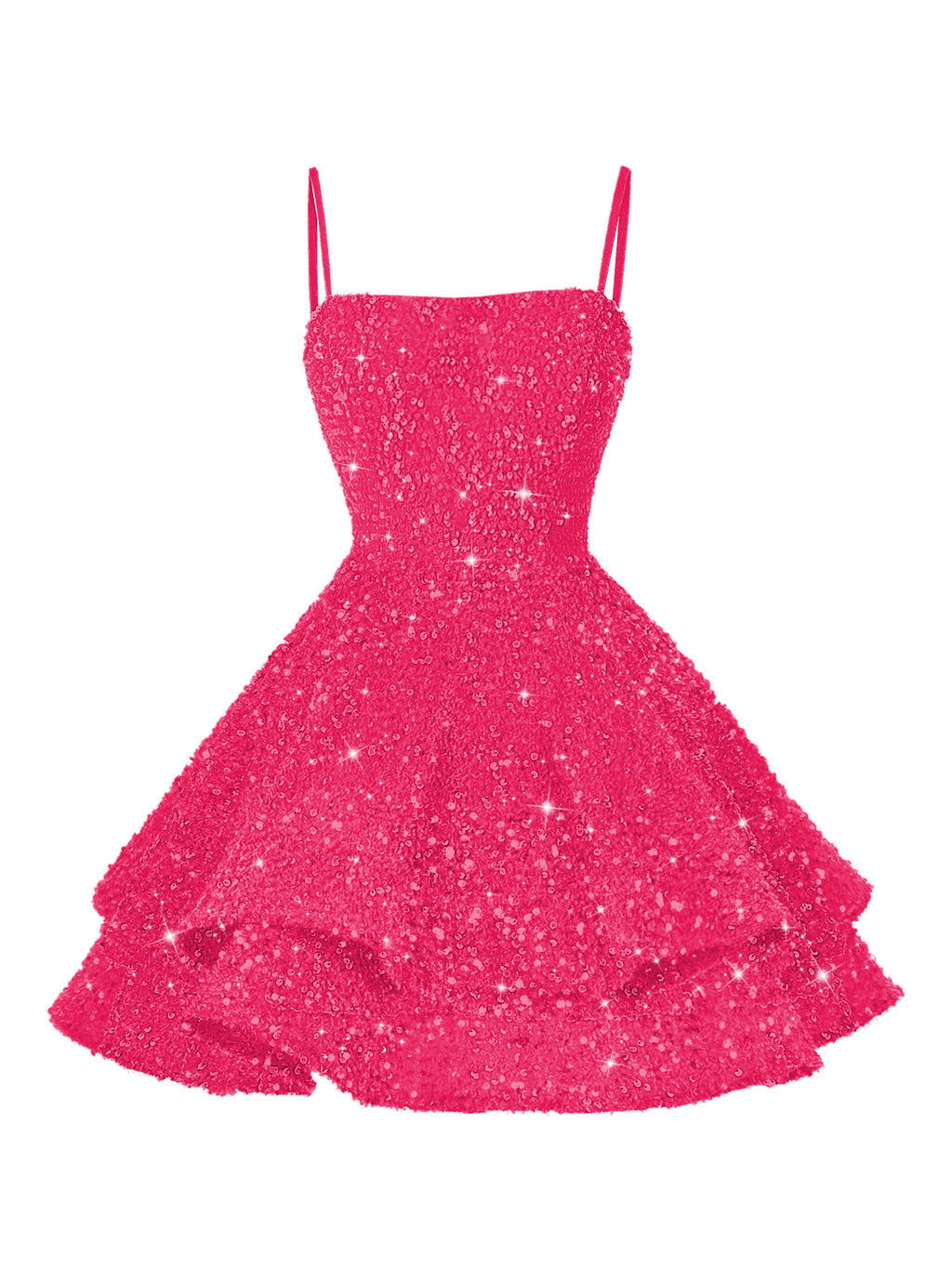 A-Line/Princess Mini Sparkly Sequin Tiered Homecoming Dresses with Spaghetti Straps (SHI22370561)