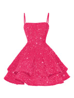 A-Line/Princess Mini Sparkly Sequin Tiered Homecoming Dresses with Spaghetti Straps (SHI22370561)