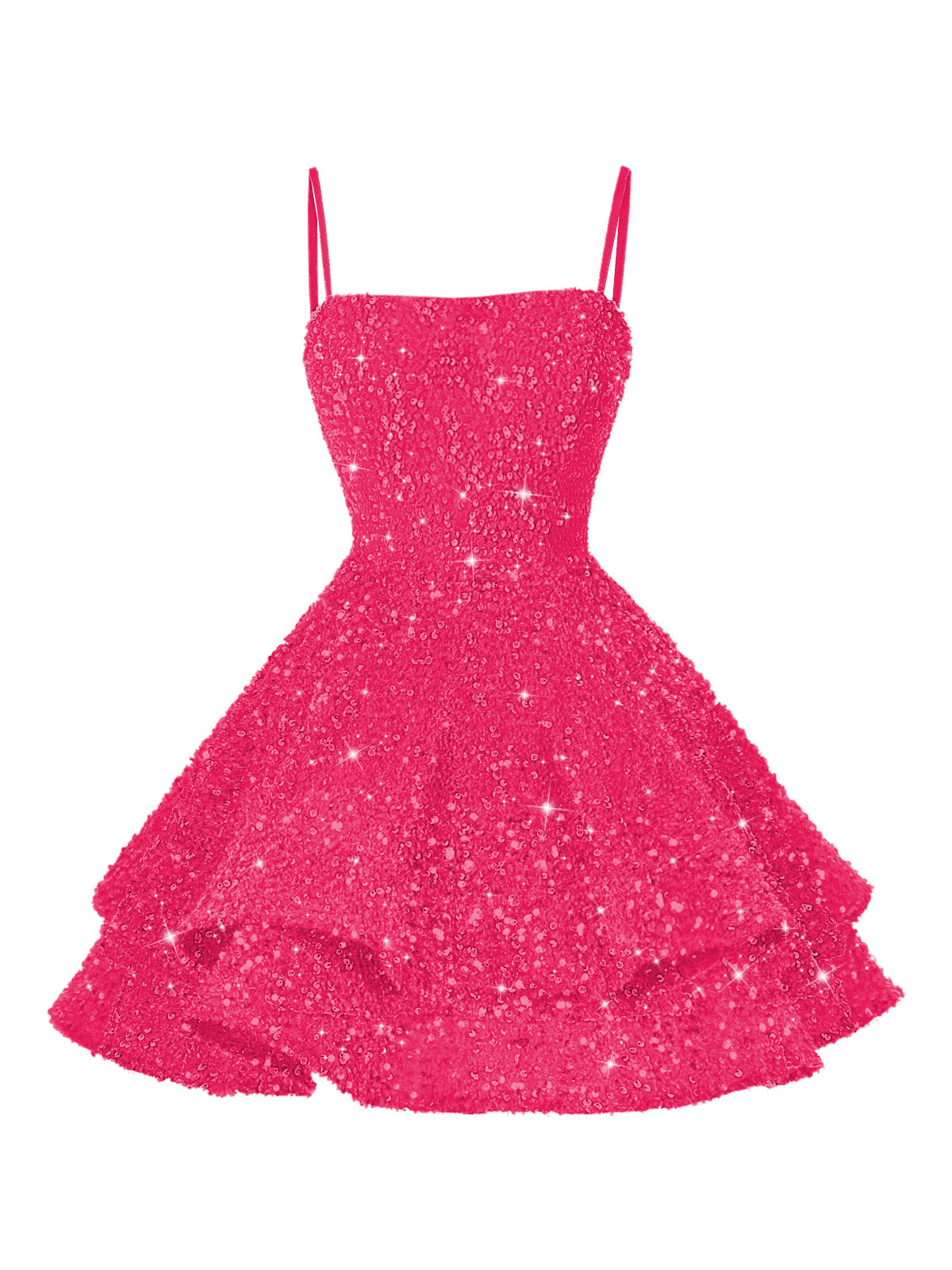 A-Line/Princess Mini Sparkly Sequin Tiered Homecoming Dresses with Spaghetti Straps (SHI22370561)