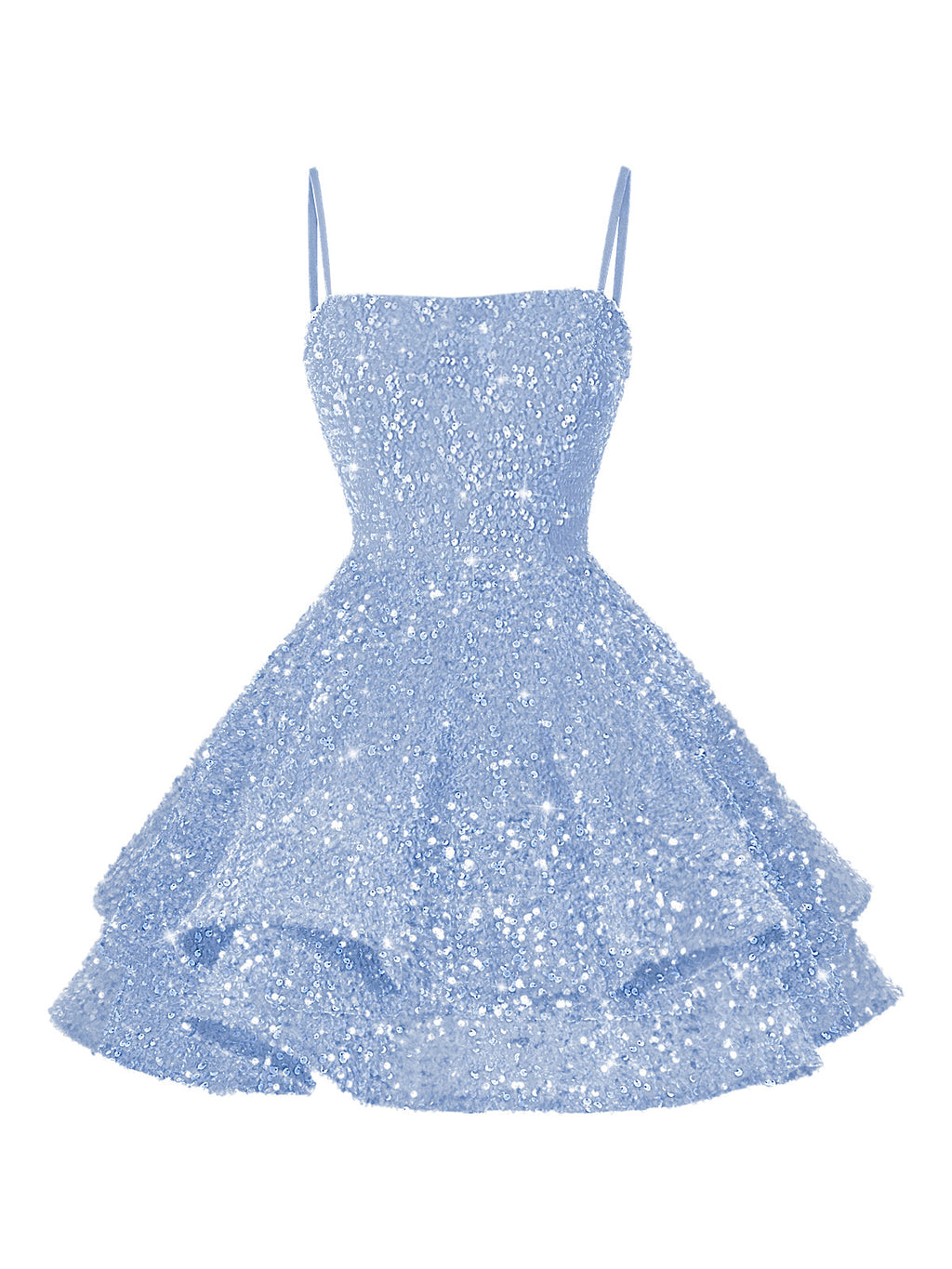 A-Line/Princess Mini Sparkly Sequin Tiered Homecoming Dresses with Spaghetti Straps (SHI22370561)