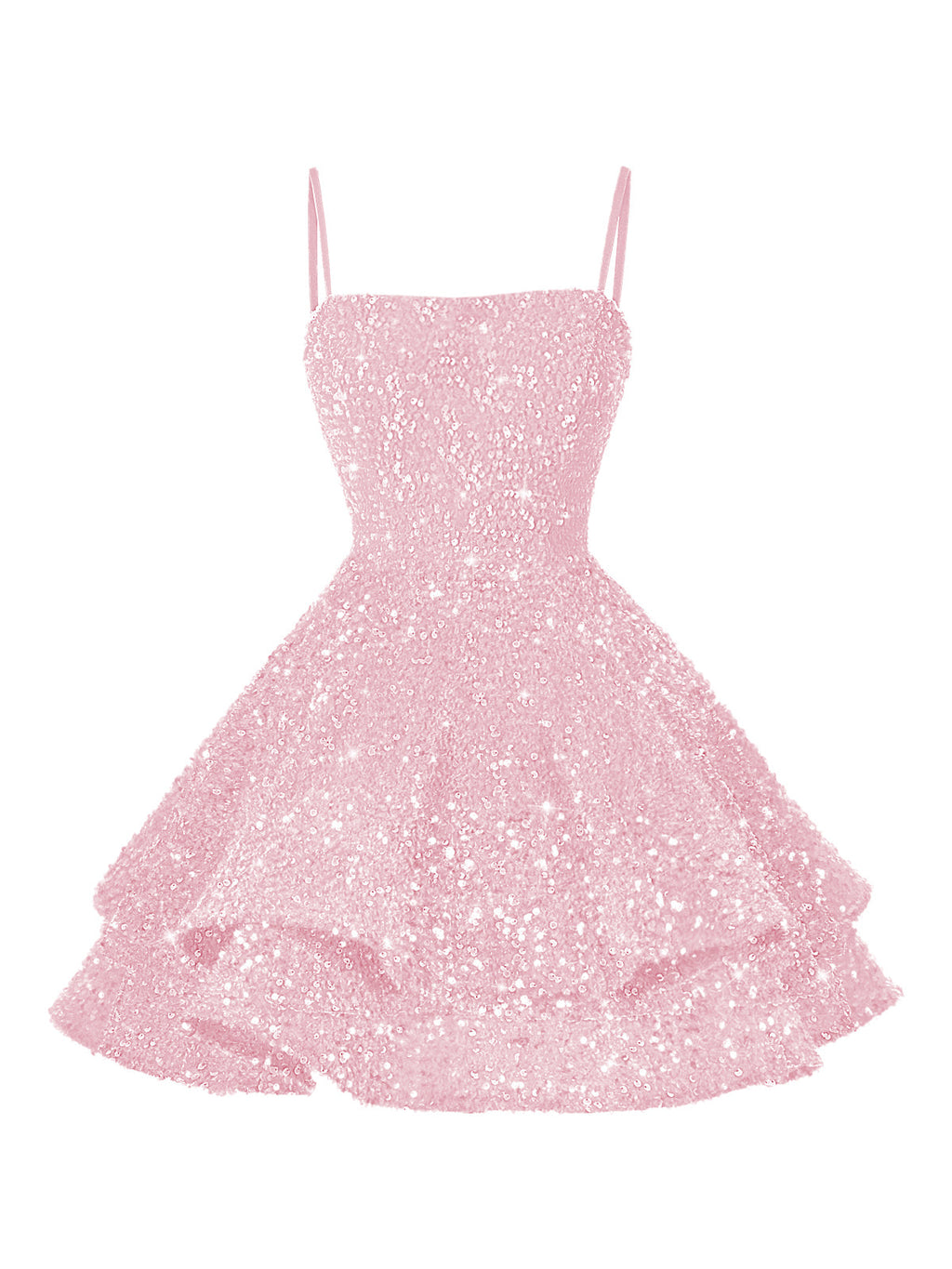 A-Line/Princess Mini Sparkly Sequin Tiered Homecoming Dresses with Spaghetti Straps (SHI22370561)