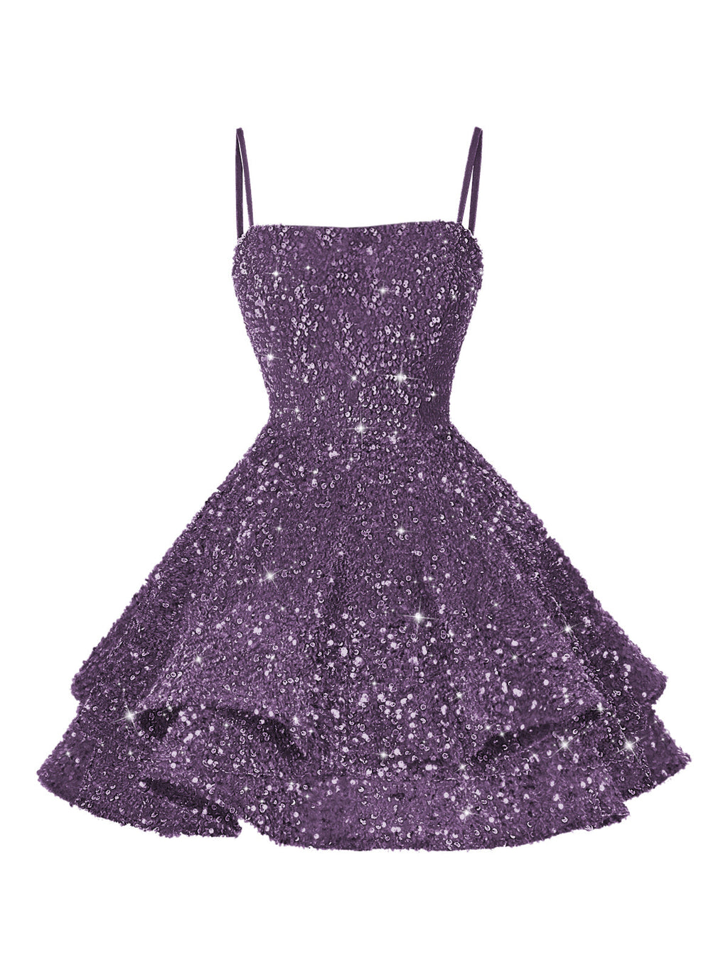 A-Line/Princess Mini Sparkly Sequin Tiered Homecoming Dresses with Spaghetti Straps (SHI22370561)