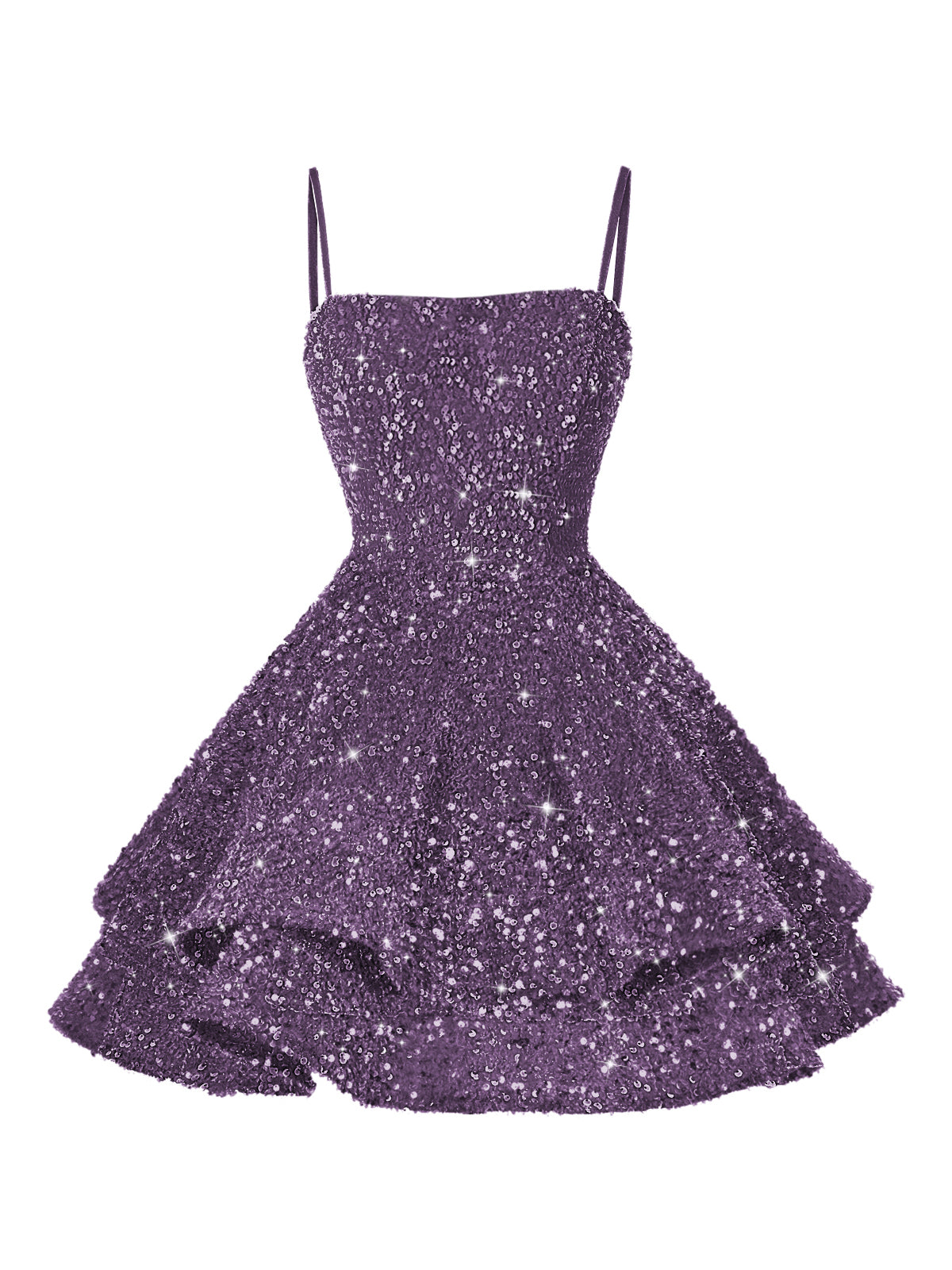A-Line/Princess Mini Sparkly Sequin Tiered Homecoming Dresses with Spaghetti Straps (SHI22370561)