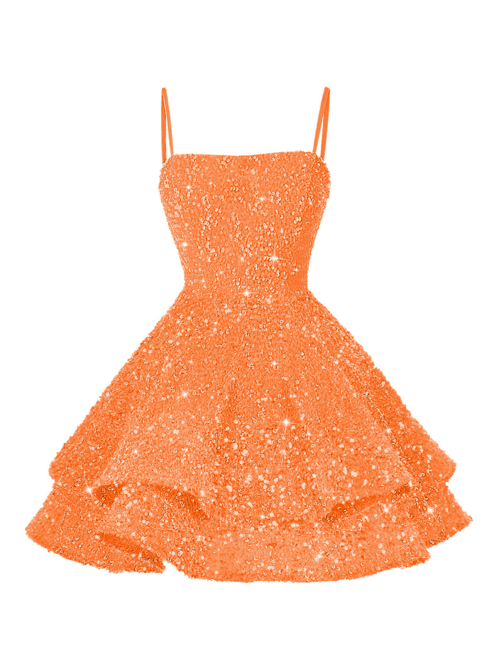 A-Line/Princess Mini Sparkly Sequin Tiered Homecoming Dresses with Spaghetti Straps (SHI22370561)