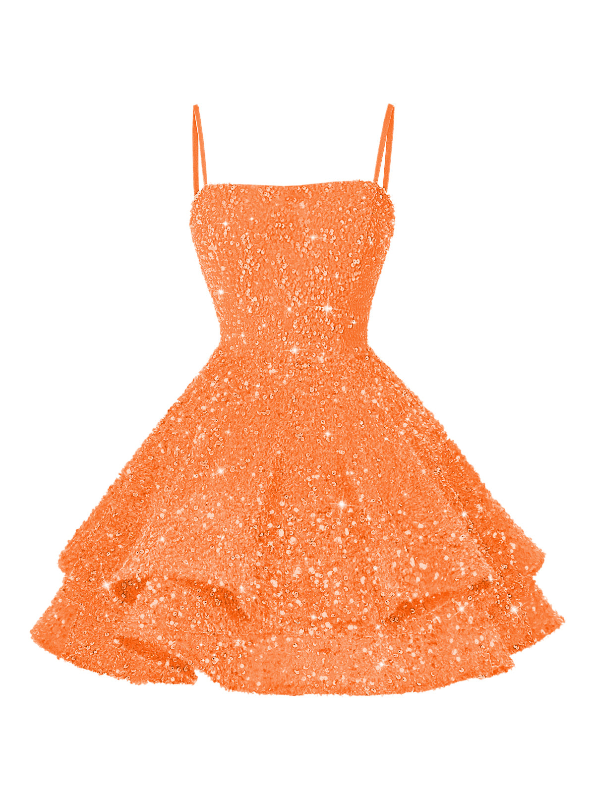 A-Line/Princess Mini Sparkly Sequin Tiered Homecoming Dresses with Spaghetti Straps (SHI22370561)