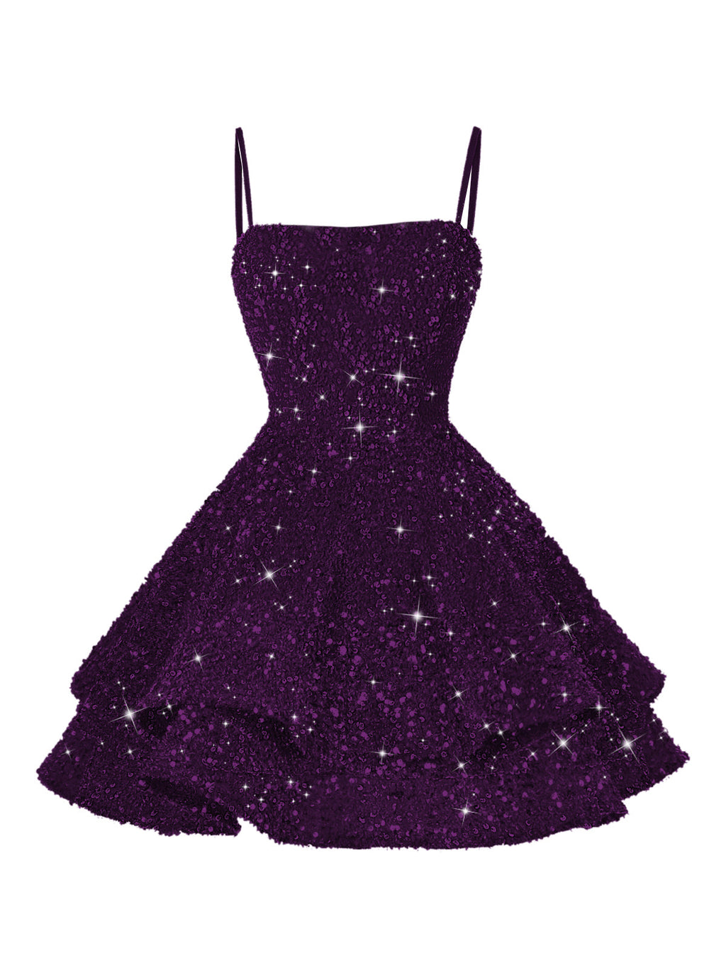 A-Line/Princess Mini Sparkly Sequin Tiered Homecoming Dresses with Spaghetti Straps (SHI22370561)