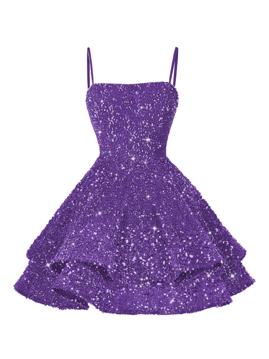 A-Line/Princess Mini Sparkly Sequin Tiered Homecoming Dresses with Spaghetti Straps (SHI22370561)