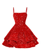 A-Line/Princess Mini Sparkly Sequin Tiered Homecoming Dresses with Spaghetti Straps (SHI22370561)