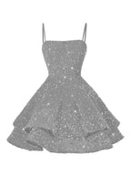 A-Line/Princess Mini Sparkly Sequin Tiered Homecoming Dresses with Spaghetti Straps (SHI22370561)
