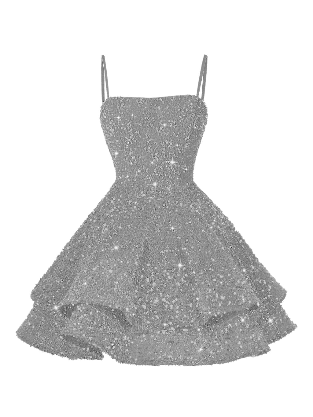 A-Line/Princess Mini Sparkly Sequin Tiered Homecoming Dresses with Spaghetti Straps (SHI22370561)