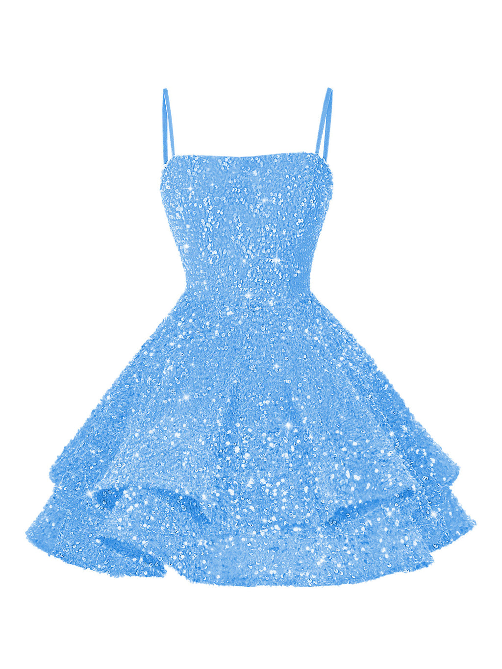 A-Line/Princess Mini Sparkly Sequin Tiered Homecoming Dresses with Spaghetti Straps (SHI22370561)