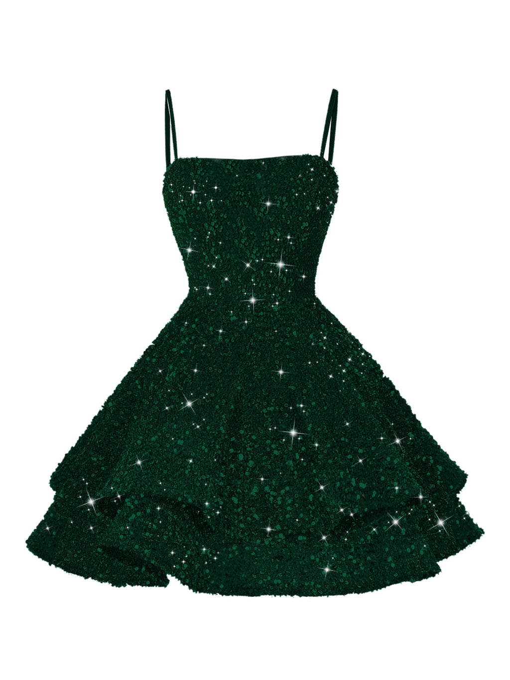 A-Line/Princess Mini Sparkly Sequin Tiered Homecoming Dresses with Spaghetti Straps (SHI22370561)