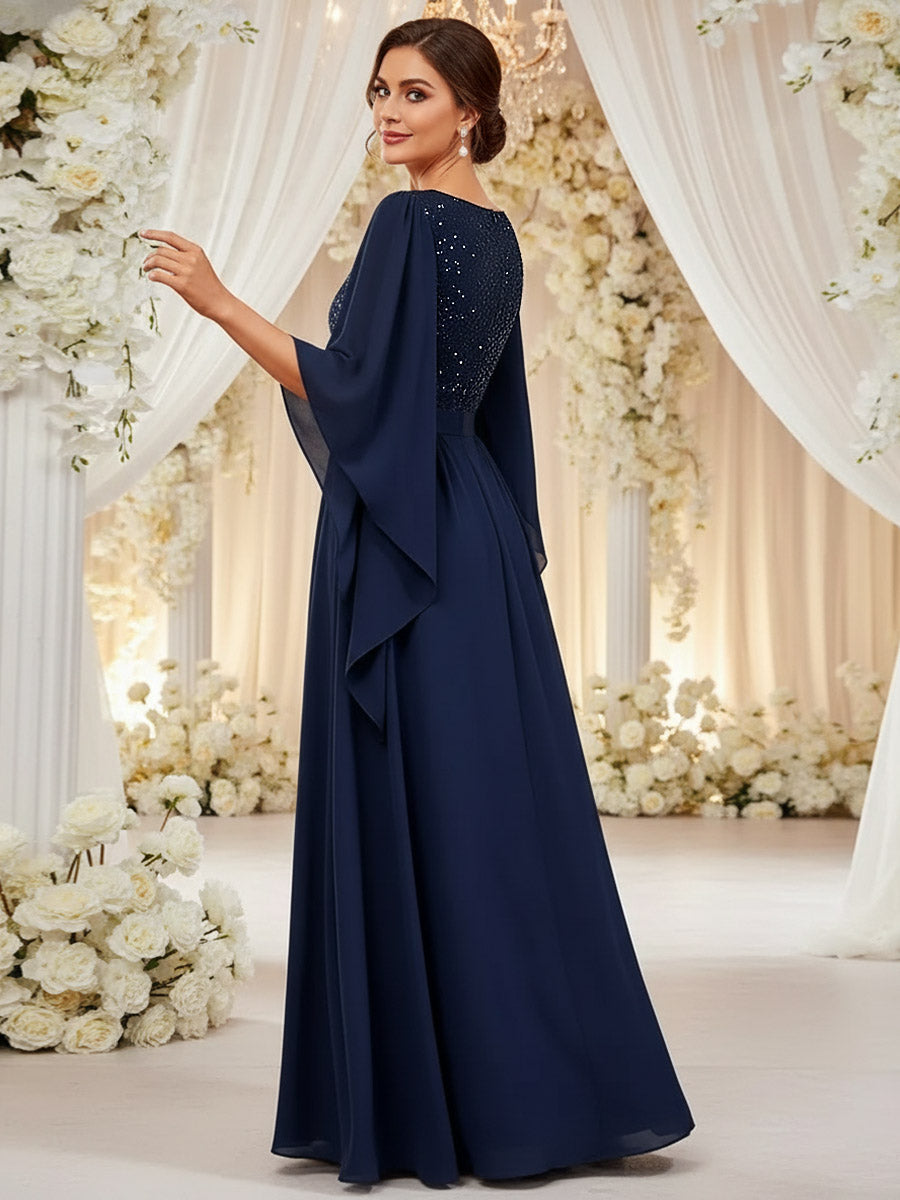 Mermaid Short Sleeve Floor Length Ruffled Mother of the Bride Dresses with Split Side (SHI22500250)