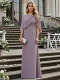 Sheath/Column Scoop Neck Floor-Length Mother of the Bride Dresses with Asymmetical Cape (SHI22500011)